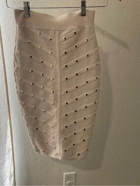 Hera Collection Cream Pencil Skirt with Gold Studs